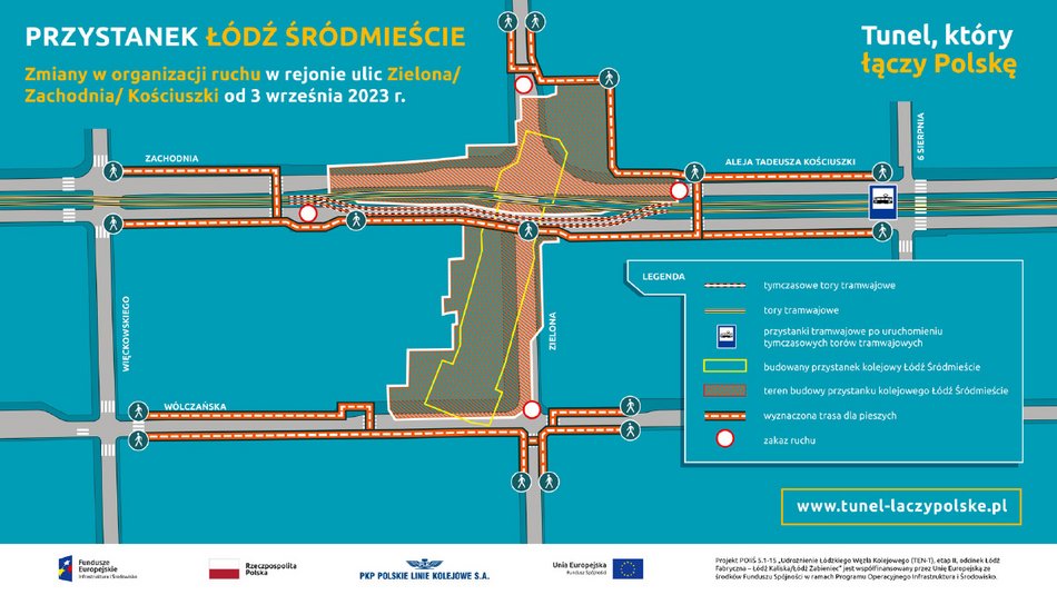 Tunel średnicowy Łódź: budowa stacji Łódź Śródmieście. Zmiany w organizacji ruchu - mapa