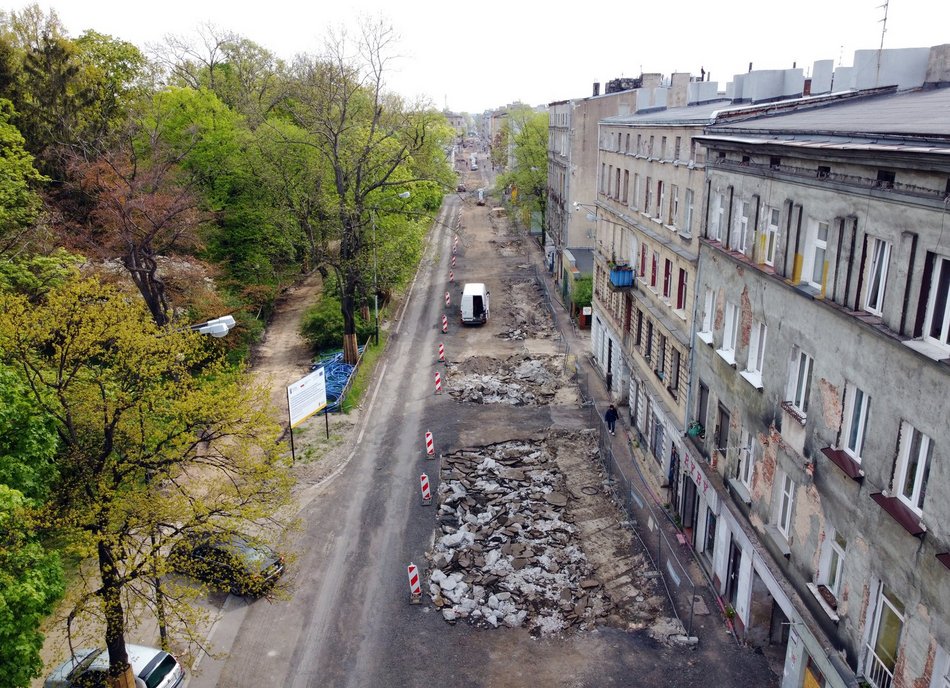 Remont ulicy Przybyszewskiego - zdjęcie z lotu ptaka
