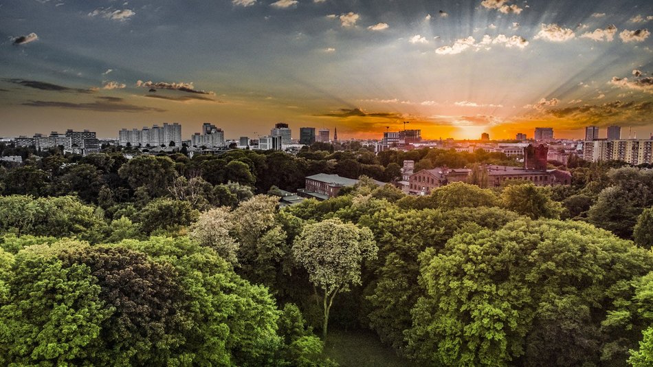 Park Źródliska, w tle - Księży Młyn