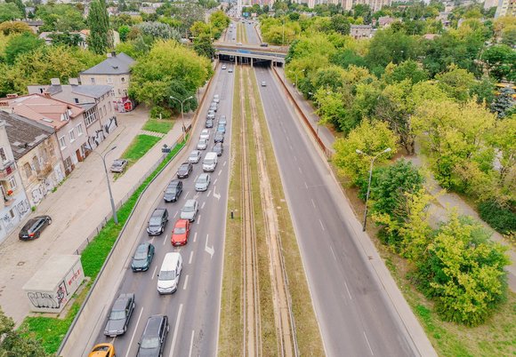 Łódź. Torowisko na ul. Rzgowskiej w Łodzi