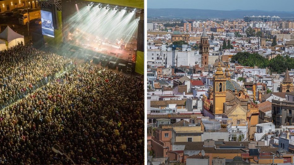 tłum ludzi i widok na miasto z oddali