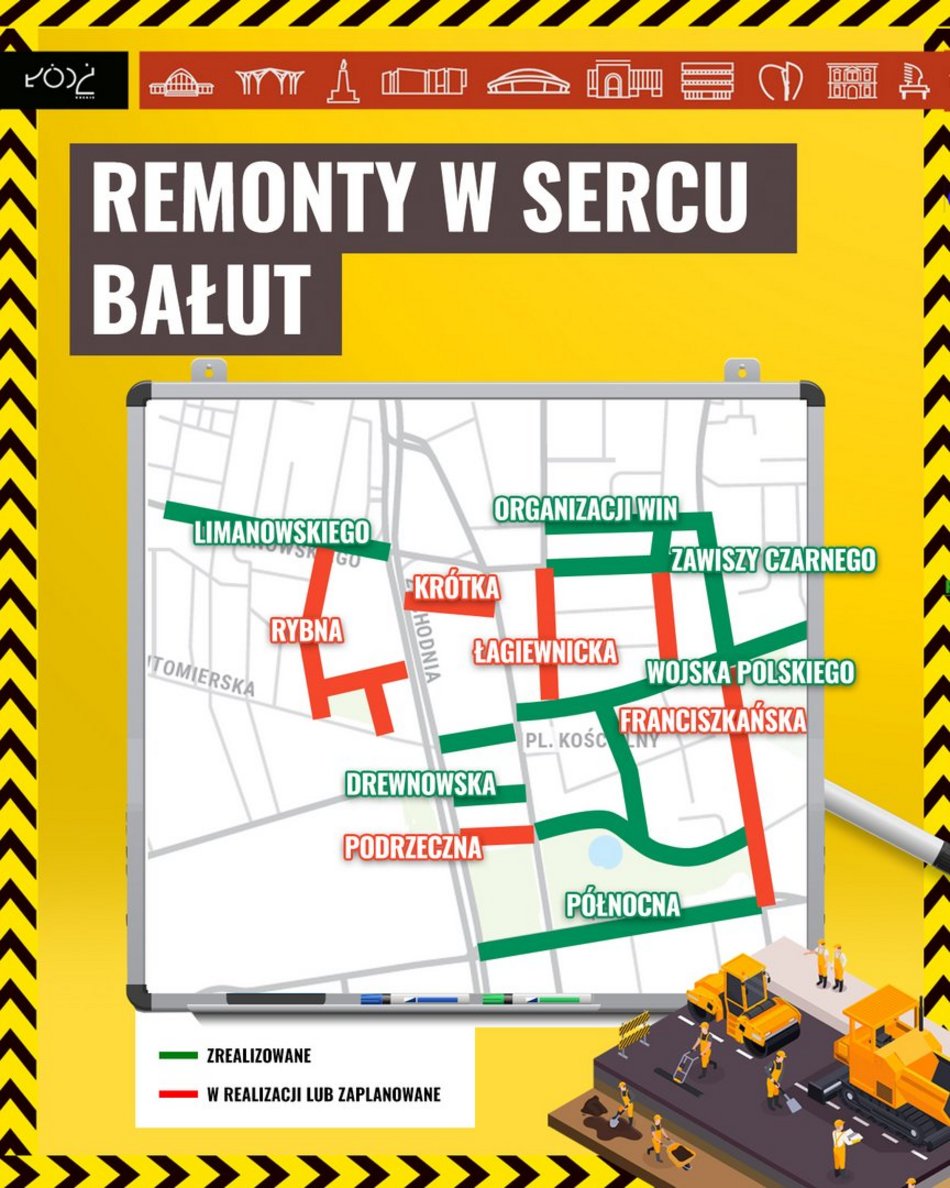 Łódź. Ulice Rybna i Bazarowa
