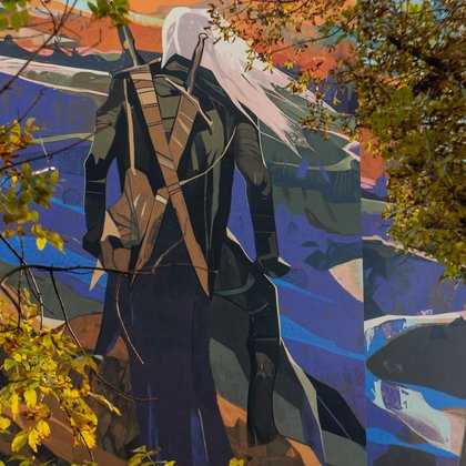 Mural z Wiedźminem na wieżowcach łódzkiego Manhattanu , fot ŁÓDŹ.PL