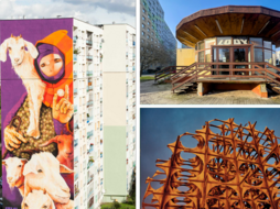 Mural Inti na wieżowcu przy Wyszyńskiego, rzeźba Retkińska morela, pawilon Okrąglak