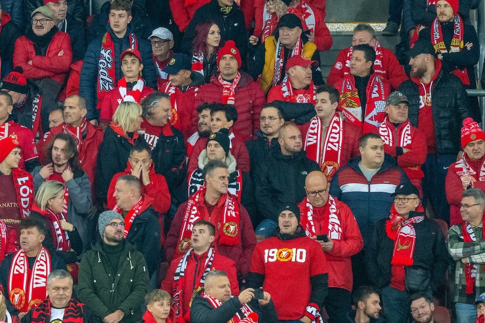 Kibice na meczu Widzewa Łódź z Radomiakiem Radom