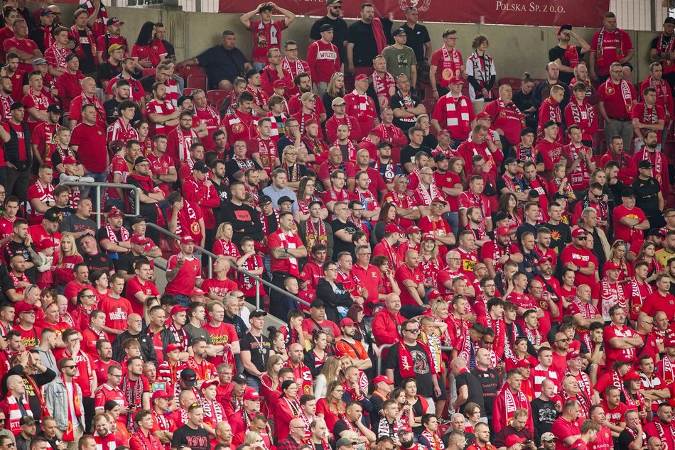 Kibice na meczu Widzewa Łódź z Lechem Poznań