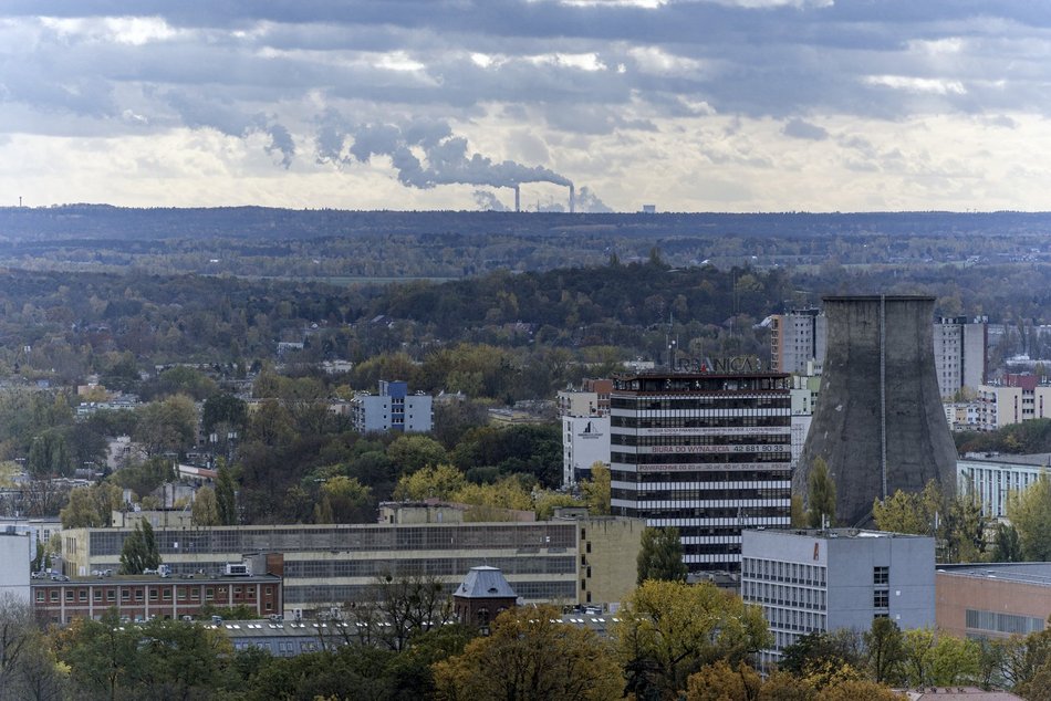 Łódź z lotu ptaka, panorama centrum Łodzi