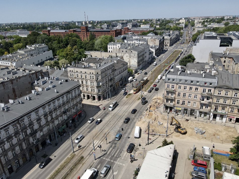 Skrzyżowanie Zachodniej i Legionów z lotu ptaka - plac budowy, roboty drogowe