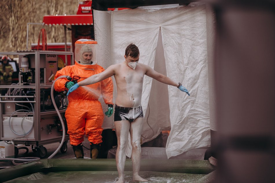 Ćwiczenia służb specjalnych na stadionie im. Władysława Króla w Łodzi