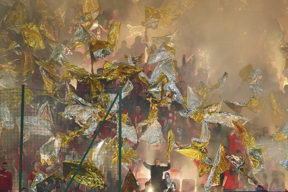 Kibice Widzewa Łódź na trybunach podczas meczu z Górnikiem Zabrze