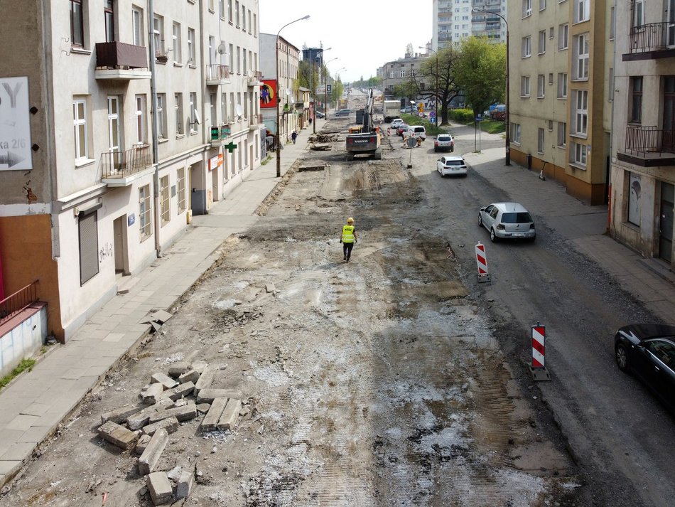 Remont ulicy Przybyszewskiego - zdjęcie z lotu ptaka