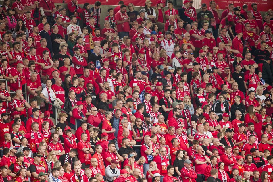 Kibice na meczu Widzewa Łódź z Lechem Poznań