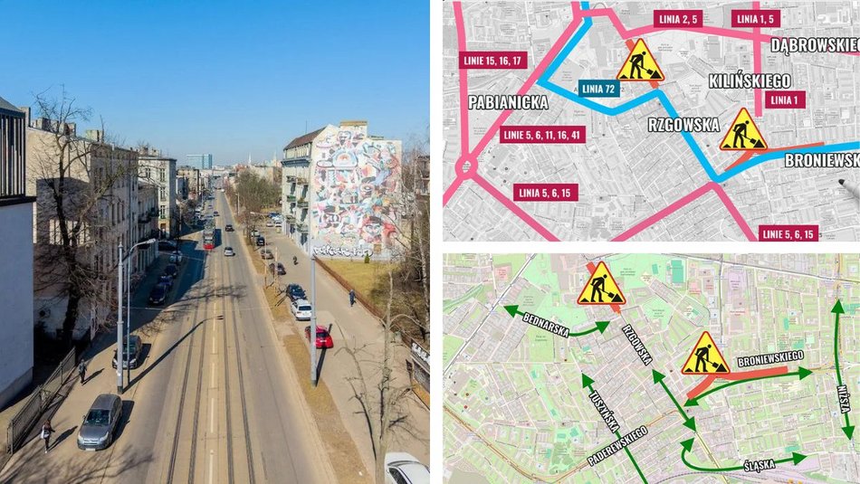 Łódź. Remont Rzgowskiej. Mapy