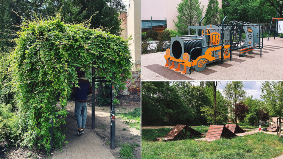 Łódź, ul. Legionów, zielony tunel, plac zabaw