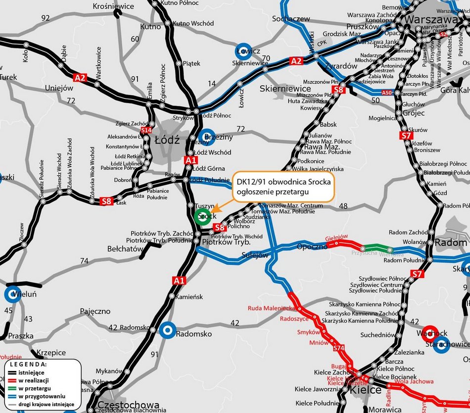 Srock - obwodnica - DK12 91 - mapa