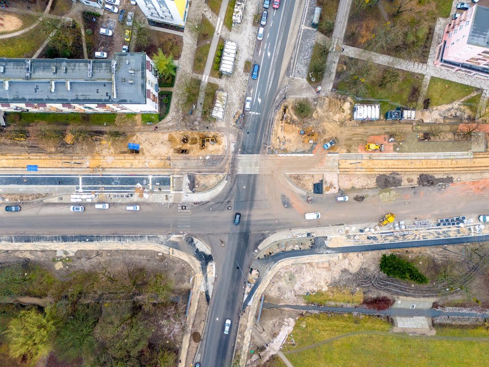 remont ulicy widziany z lotu ptaka