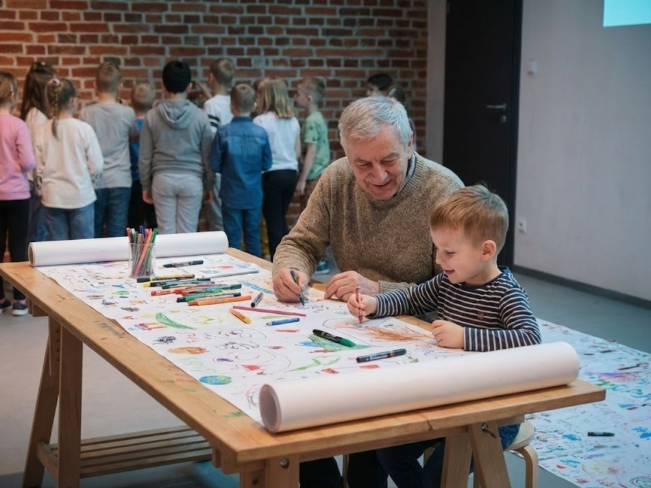 Łódź. Dziadek i wnuczek