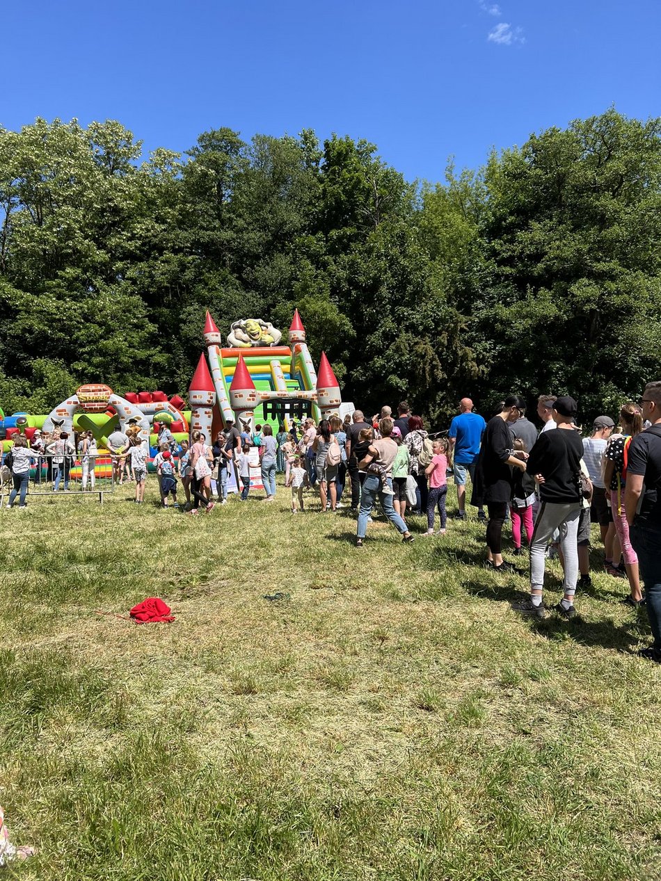 ludzie bawiący się podczas dnia dziecka na łonie natury