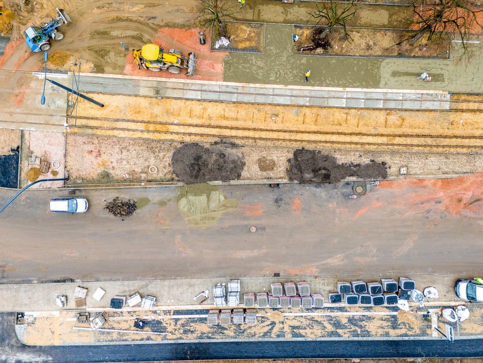 remont ulicy widziany z lotu ptaka