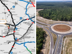Mapa dróg ekspresowych i autostrad wokół Łodzi