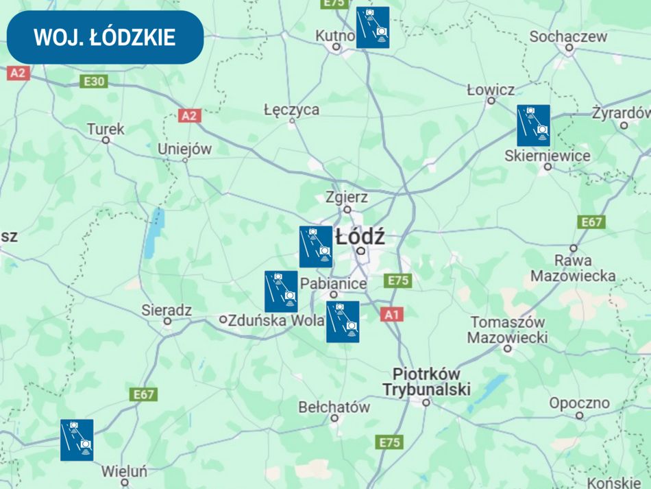 [Translate to Ukraiński:] Nowe odcinkowe pomiary prędkości w Łódzkiem - mapa