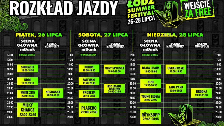 Łódź Summer Festival 2024. Sprawdź koncerty godzina po godzinie