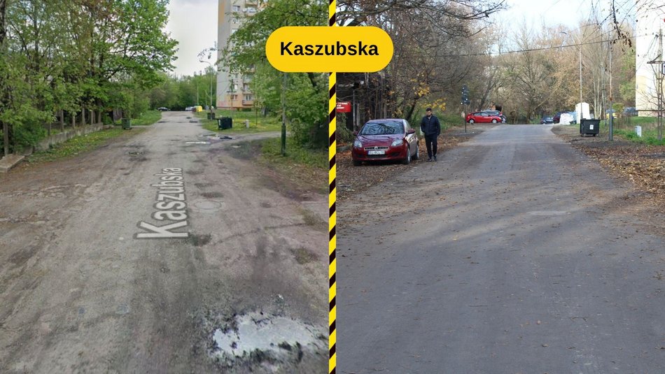 Łódź. Ulica Kaszubska w Łodzi przed i po remoncie