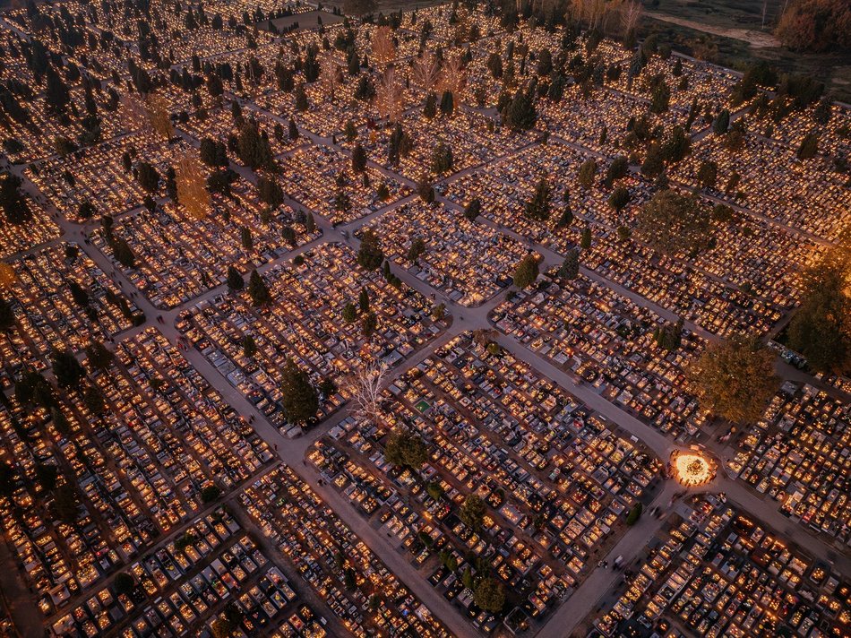 Cmentarz Szczecińska nocą