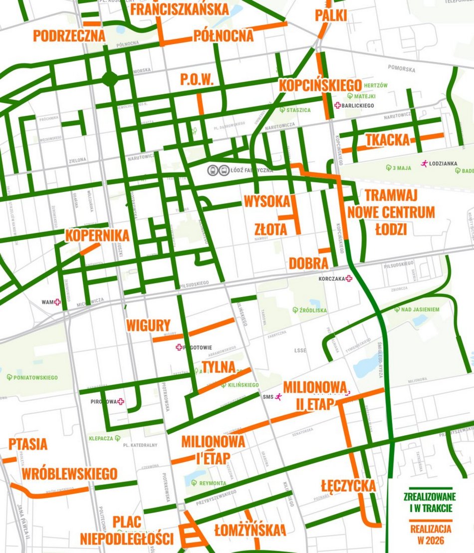 Łódź. Mapa remontów ulic w Śródmieściu
