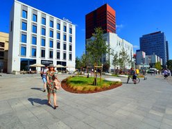 Plac przy kawiarni Starbucks w centrum Łodzi odżywa! Tyle tam zieleni!