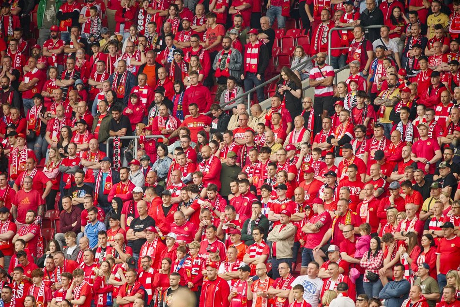 Kibice na meczu Widzewa Łódź z Lechem Poznań