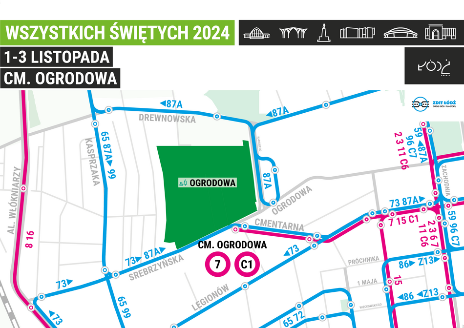 Jak dojechać na cmentarze w Łodzi we Wszystkich świętych 2024