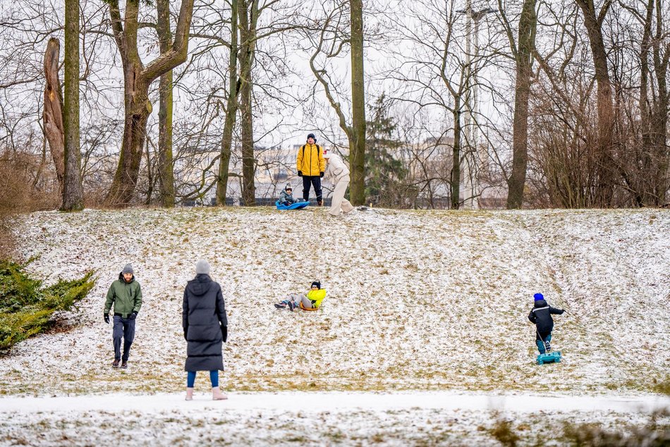 Park Poniatowskiego w zimowej szacie