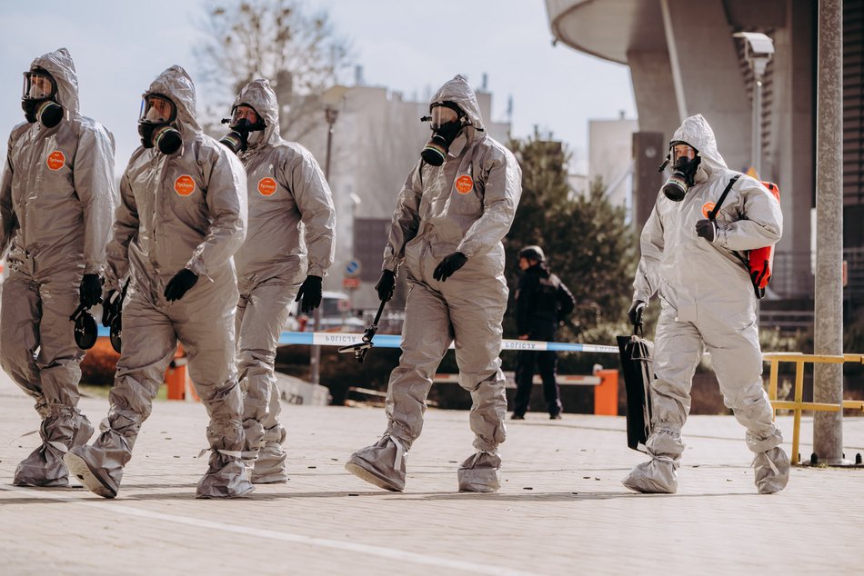 Ćwiczenia służb specjalnych na stadionie im. Władysława Króla w Łodzi