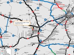 Mapa dróg ekspresowych i autostrad wokół Łodzi