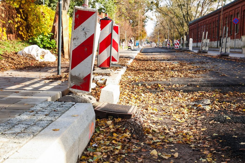Remont Tymienieckiego w Łodzi. Widać już nowy asfalt, gotowy jest też nowy chodnik