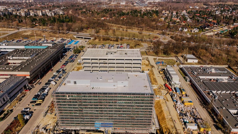 Łódź. Wielka budowa przy CKD z lotu ptaka. Powstaje nowy gmach Uniwersytetu Medycznego
