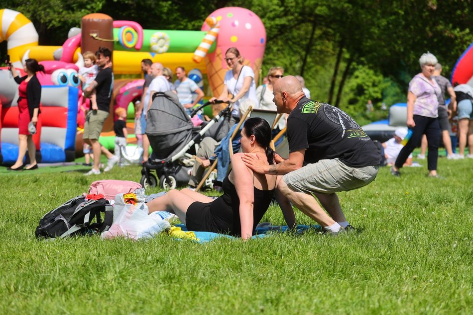 Łódź. Piknik na Młynku w Łodzi. Dmuchańce, alpaki, gigantyczne kręgle i rowery wodne