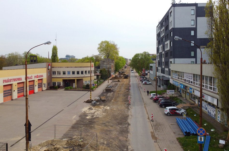 Remont ulicy Przybyszewskiego - zdjęcie z lotu ptaka