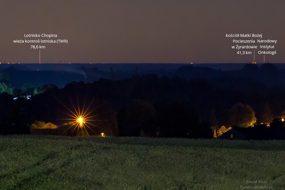 Zbliżenie na Warszawę. Wieża kontroli Lotniska Chopina w Warszawie oraz Narodowy Instytut Onkologii