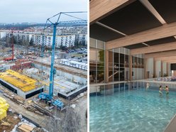 Łódź. Plac budowy Aquaparku Widzew i wizualizacja