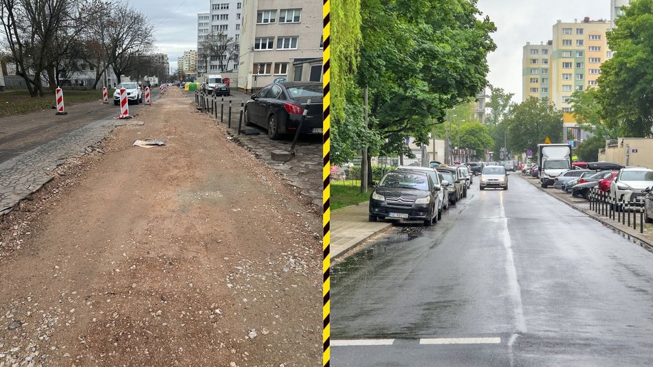 Łódź. Remonty dróg na Dąbrowie w Łodzi zmieniły osiedle. Nowe jezdnie, chodniki, parkingi i zieleń