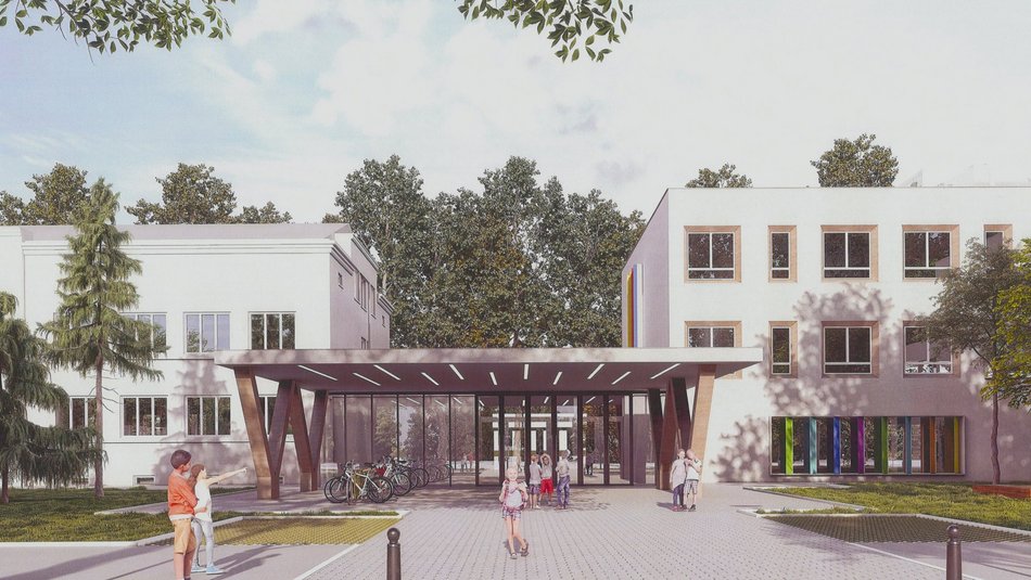 Łódź. Metamorfoza szkoły na Wiskitnie. Nowy budynek, sala gimnastyczna, bieżnia i zielony dach