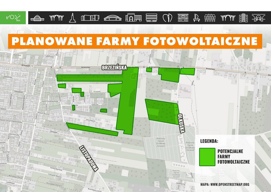 Miejska farma fotowoltaiczna w Łodzi - mapa