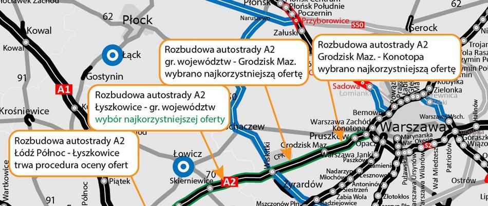 Łódź. Autostrada A2 między Łodzią a Warszawą