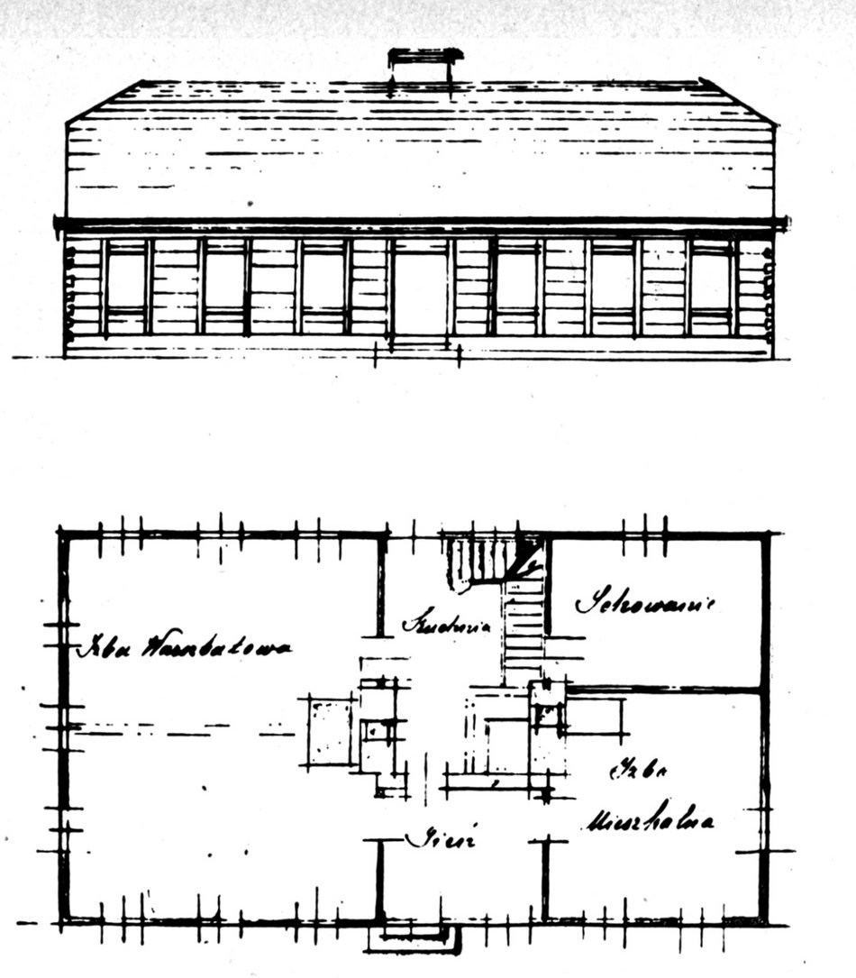 Standardowy plan drewnianego domu w Łódce