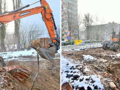 Łódź. Nowe mieszkania miejskie na Bałutach w Łodzi Młynarska 20 koparki i budowa