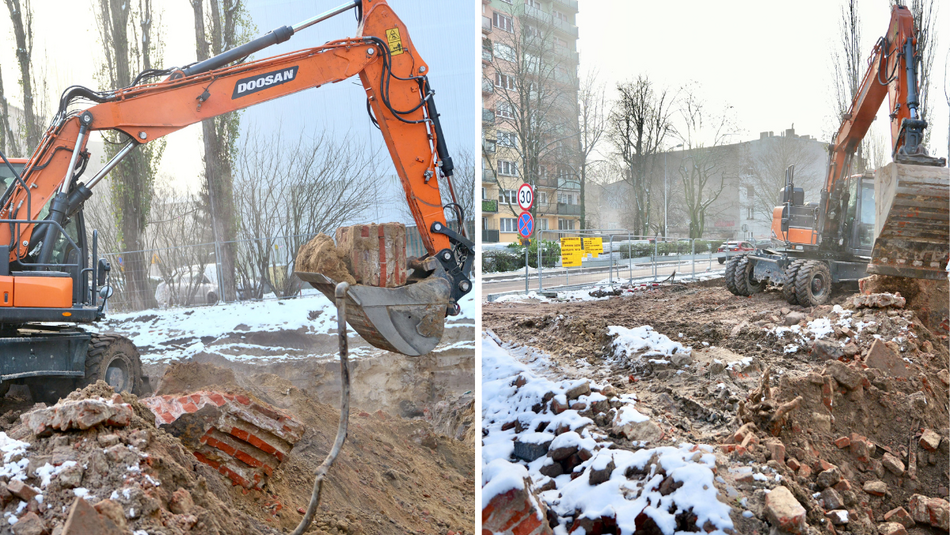 Łódź. Nowe mieszkania miejskie na Bałutach w Łodzi Młynarska 20 koparki i budowa