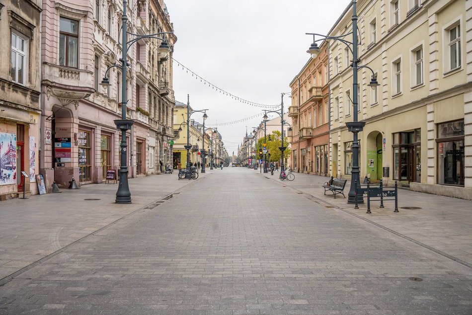Nowe drzewa na Piotrkowskiej w Łodzi od placu Wolności