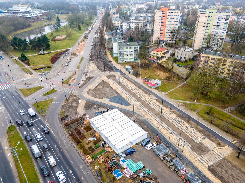 remont ulicy widziany z lotu ptaka